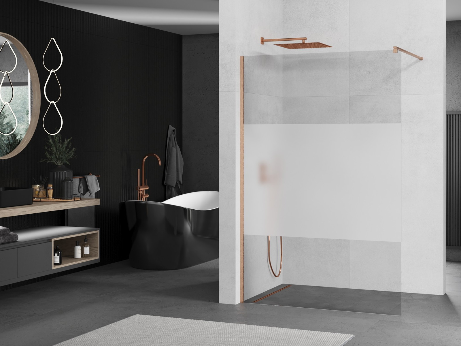 Mexen Kioto ścianka prysznicowa Walk-in 70 x 200 cm, transparent/szron 8 mm, miedź szczotkowana - 800-070-101-65-35